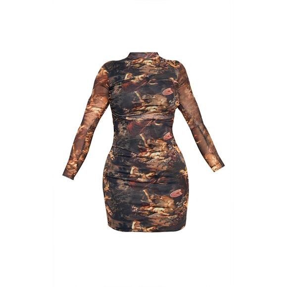 PrettyLittleThing Dress Renaissance Cherub Mesh Bodycon Mini NWT Size 2 Party - Picture 12 of 12